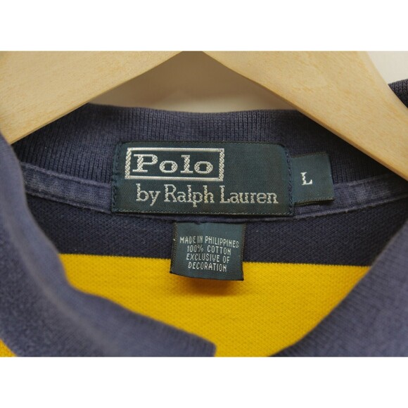 POLO Ralph Lauren Shirt Mens Multi Striped Yellow Blue White Short Sleeve Large - Picture 4 of 7